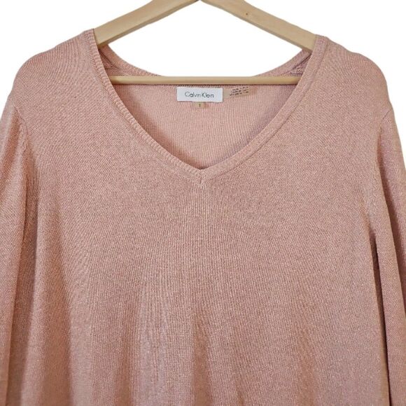 Calvin Klein Pullover Tunic 2 PC Sweater Silk Blend Rose Gold Sparkle Stretch L - Picture 3 of 11